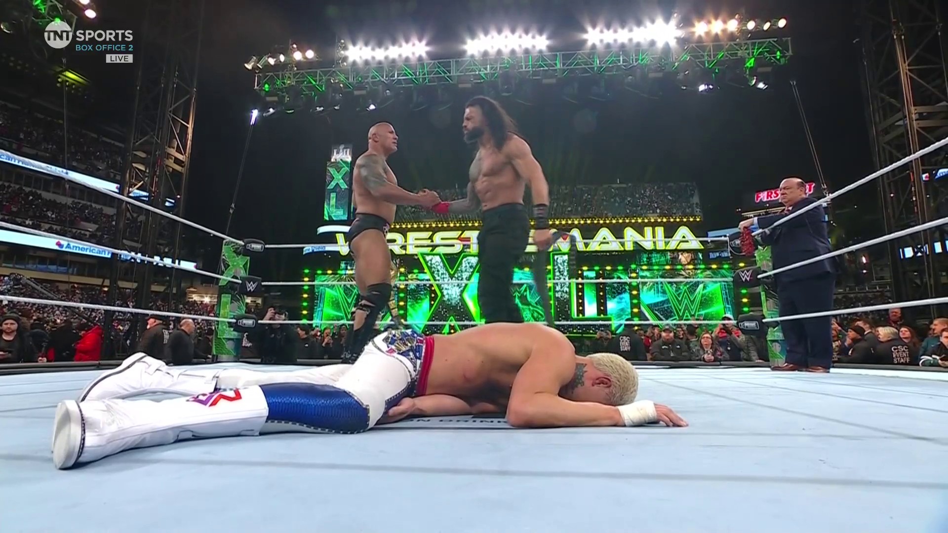 The Rock And Roman Reigns Win Main Event Of Wwe Wrestlemania Night One