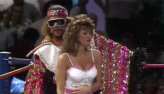 Macho Man and Elizabeth backstage with Dynamite Kid's daughter