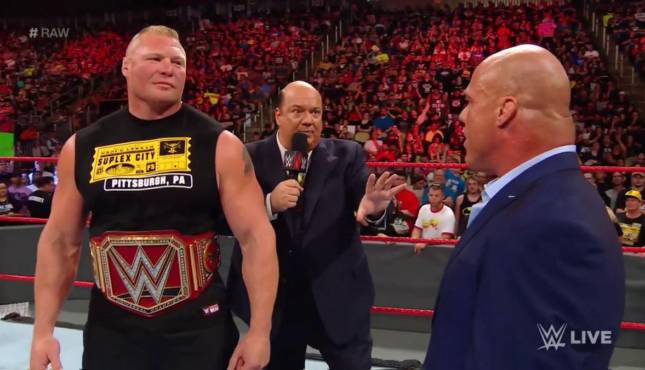 Kurt Angle Brock Lesnar Paul Heyman WWE Raw