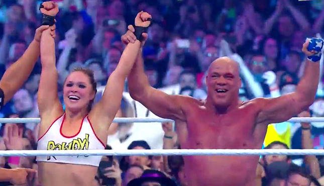 WWE Kurt Angle and Ronda Rousey WrestleMania 34 Ronda Rousey’s