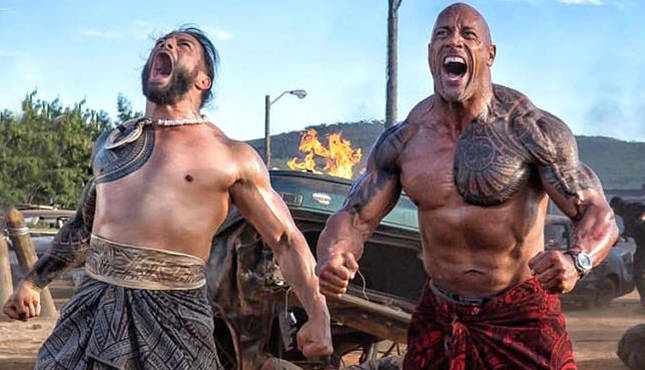 Roman Reigns The Rock Hobbs and Shaw WWE