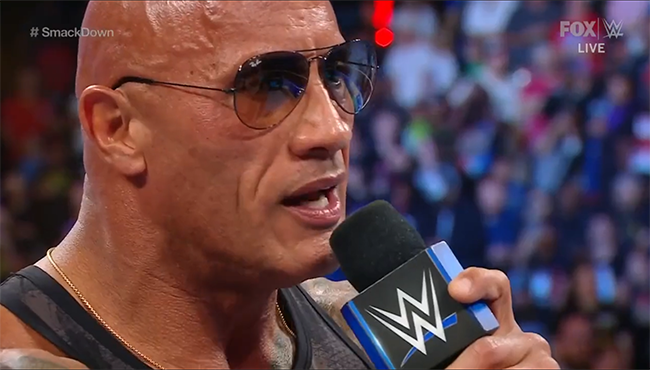 black owned meme bank on X: the rock dwayne johnson WWE wearing sunglasses  shades saying shut up bitch into the microphone audience crowd cheers clip  video  / X