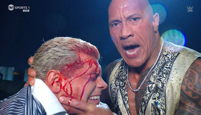 Dwayne Johnson The Rock Cody Rhodes WWE Raw 3-25-24