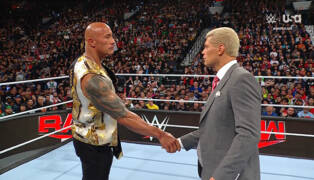 Dwayne Johnson The Rock Cody Rhodes WWE Raw 4-8-24