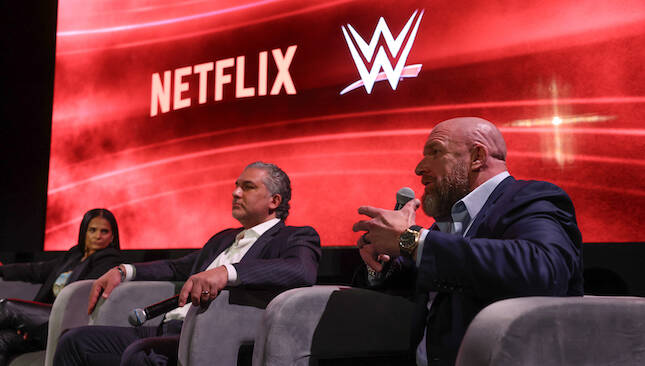 WWE Netflix Lunch and Learn panel - Triple H, Nick Khan and Bela Bajaria