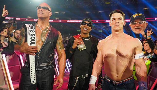 The Rock Travis Scott John Cena WWE Elimination Chamber 2025