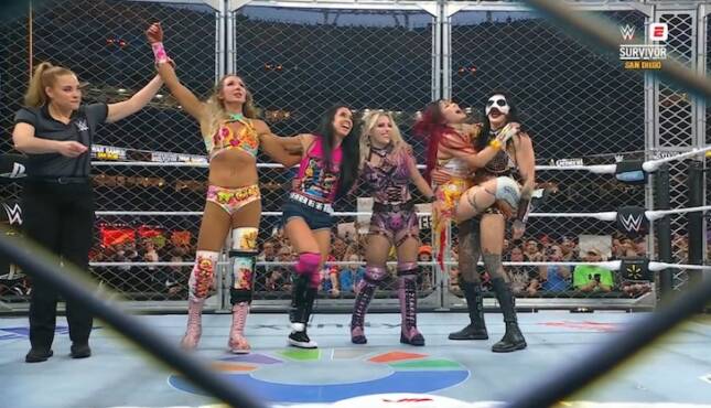 WWE Survivor Series - AJ Lee, Charlotte Flair, Rhea Ripley, Alexa Bliss, Iyo Sky Win Women's WarGames