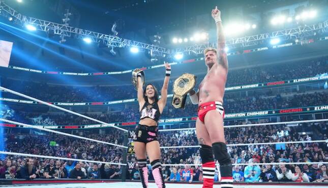 WWE Elimination Chamber 2026 - CM Punk and AJ Lee celebrate title wins - WWE Raw 3-01-2026