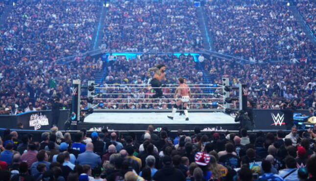 Roman Reigns & CM Punk at WrestleMania 42 Sunday.