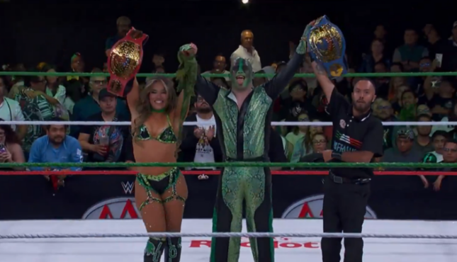 AAA World Mixed Tag Team Champions Lola Vice and Mr. Iguana.