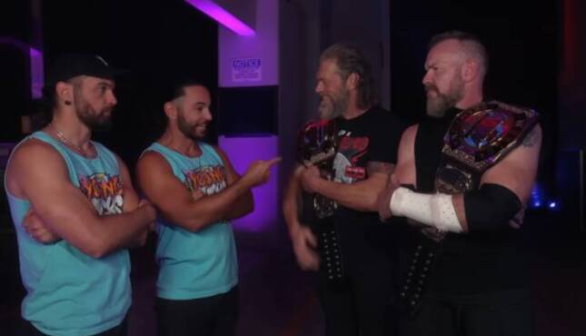 The Young Bucks, Adam Copeland, and Christian Cage.