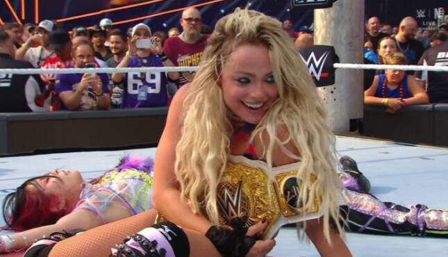 Liv Morgan and IYO SKY at WWE SummerSlam 2026 Night One.