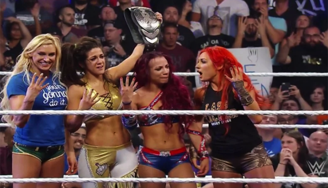 Four Horsewomen Charlotte Flair Bayley Sasha Banks Becky Lynch Mercedes Mone