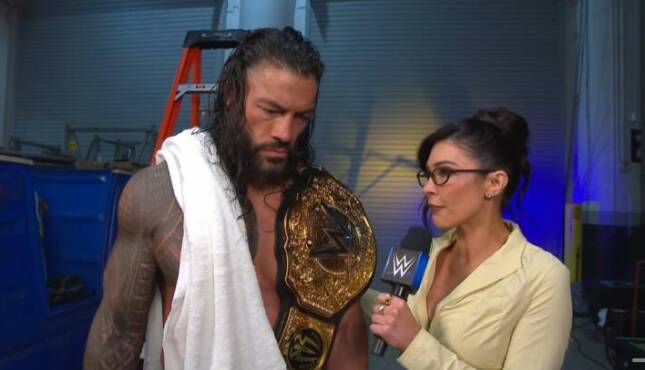 Roman Reigns and Cathy Kelley at WWE Money in the Bank 2026 post-show.