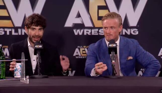 Tony Khan and Ilja Dragunov at AEW WrestleDream 2026 Post-Show.