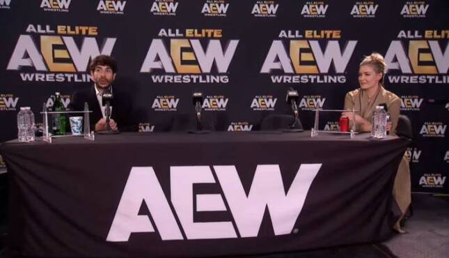 Tony Khan and Renee Paquette at AEW WrestleDream Post-Show.